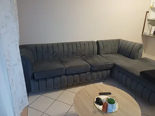 Like-New Grey Velvet L-Shape Couch