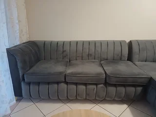 Like-New Grey Velvet L-Shape Couch