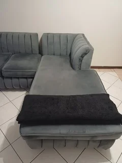 Like-New Grey Velvet L-Shape Couch