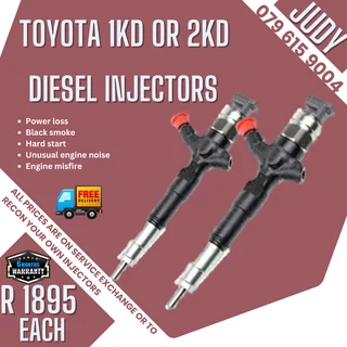 Toyota 1KD or 2KD D4D Diesel Injectors for sale on service exchange or to recon