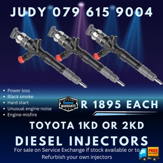 Toyota 1KD or 2KD Diesel Injectors for sale on service exchange or to recon
