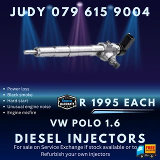 VW Polo 1.6 Diesel Injectors for sale on service exchange or to recon