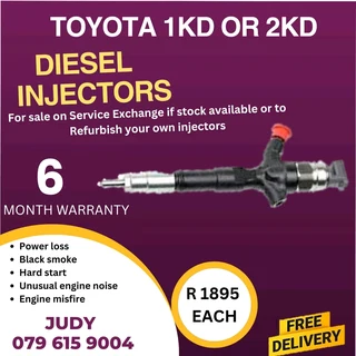 Toyota 1KD or 2KD Diesel Injector for sale on service exchange or to recon