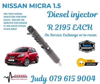 Nissan Micra 1.5 Diesel Injector for sale on service exchange or to recon