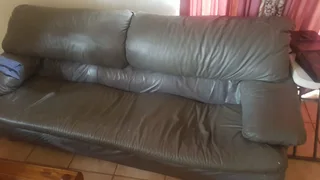3-piece grey leather couches FOR SALE