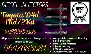 Toyota D4d 1kd/2kd  Diesel Injectors For Sale With 6 Months Warranty