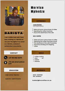 Hie am looking for a job as a barista