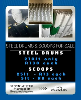 Steel Drums and Scoops for Sale