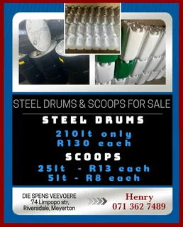 Steel Drums and Scoops for Sale at unbeatable prices