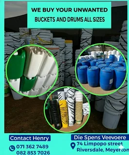 We buy your unwanted buckets and drums all sizes