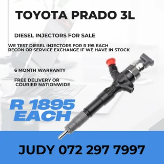 Toyota Prado 3L Diesel Injectors for sale on service exchange or to recon