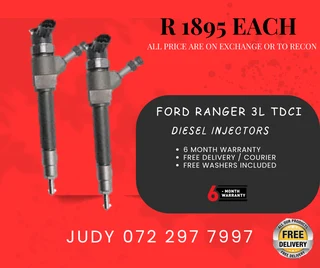 Ford Ranger 3L TDCI Diesel Injectors for sale on service exchange or to recon