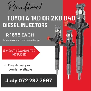 Toyota 1KD or 2KD D4D Diesel Injectors for sale on service exchange or to recon
