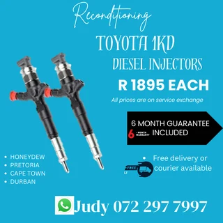Toyota 1KD D4D Diesel Injectors for sale on service exchange or to recon