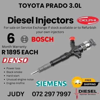 Toyota Prado 3.0L Diesel Injector for sale on service exchange or to recon