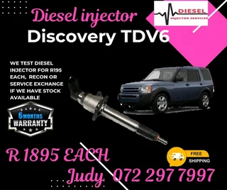 Discovery TDV6 Diesel Injector for sale on service exchange or to recon