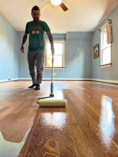 Wooden flooring restoration services especially for Oregon pine parquet planks sanding and sealing.