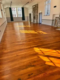 Wooden flooring restoration services especially for Oregon pine parquet planks sanding and sealing.