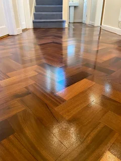 Wooden flooring restoration services especially for Oregon pine parquet planks sanding and sealing.