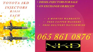 Toyota 2KD diesel injectors for sale on exchange or to recon with warranty