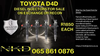 Toyota D4D common rail injectors for sale on exchange or recon with 6 months warranty