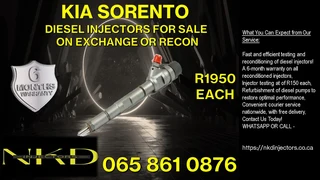 KIA Sorento diesel injectors for sale on service exchange or recon wit warranty on each purchase