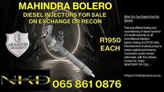 Mahindra Bolero Diesel Injectors For Sale. We Sell On Exchange Or Recon