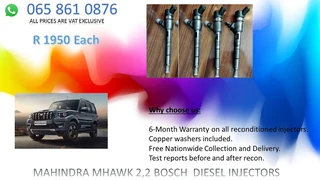 Mahindra Mhawk 2.2 Diesel Injectors For Sale On Exchange Or To Recon With Warranty