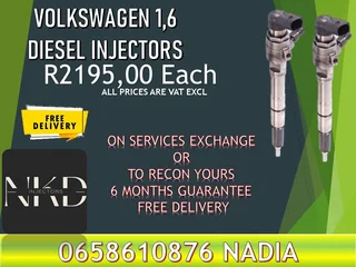 Volkswagen 1.6 diesel injectors for sale on exchange or recon with warranty and free delivery