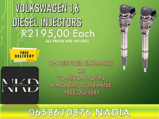 Volkswagen 1.6 Diesel injectors for sale on exchange or recon with a 6 months warranty