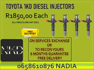 Toyota 1KD 3.0 diesel injectors for sale on service exchange or recon