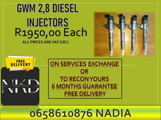 GWM 2.8 diesel injectors for sale or recon the originals with 6 months warranty