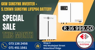 6KW SUNSYNK INVERTER WITH 5.12KWH 51.2V SUNSYNK LIFEPO4 BATTERY COMBO