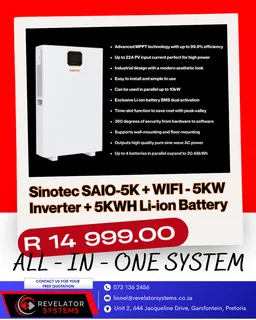Sinotec SAIO-5K + WIFI – 5KW Inverter and 5KWH Li-ion Battery