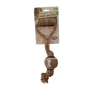 Brown Dog Rope Toy for Chewing, Tossing or Tugging with Ball