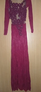 Elegant Burgundy Lace Evening Gown, Worn Once, Size S-M, Negotiable Price