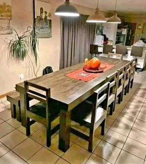 12 seater dinning table with chairs and bench available