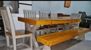 8 sester dinning table with chairs and bench availablr