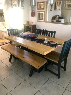 6 seater dinning table with 4 chairs and bench available