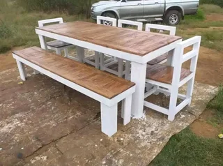 8 seater dinning table with 5 chairs and bench available