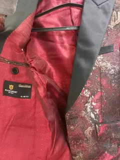 MD suit black burgundy and gold