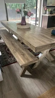 8 seater stunning crossleg dining table with benches available for cash on delivery