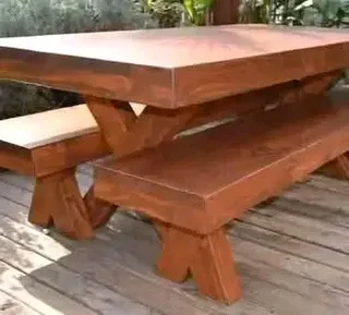 8 seater stunning crossleg dining table with benches available for cash on delivery