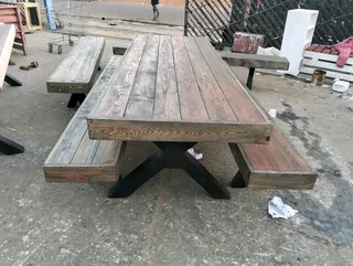 8 seater crossleg dining table with benches available for cash on delivery