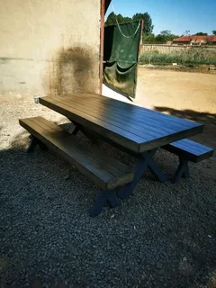 8 seater crossleg dining table with benches available for cash on delivery