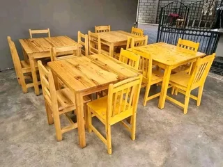 4 seater restaurant tables with 4 chairs available for cash on delivery we charge extra delivery fee