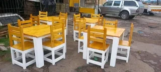 4 seater restaurant tables with 4 chairs available for cash on delivery we charge extra delivery fee