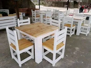 4 seater restaurant tables with 4 chairs available for cash on delivery we charge extra delivery fee