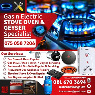 Gas  Stove Electric Stove Ovens and Geyser Repairs and Installations Durban