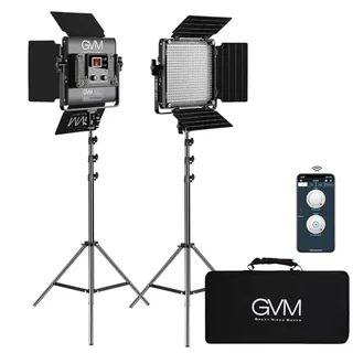GVM-50RS RGB LED Video Light Kit – 2 Lights + 4 Batteries + 2x Dual Chargers